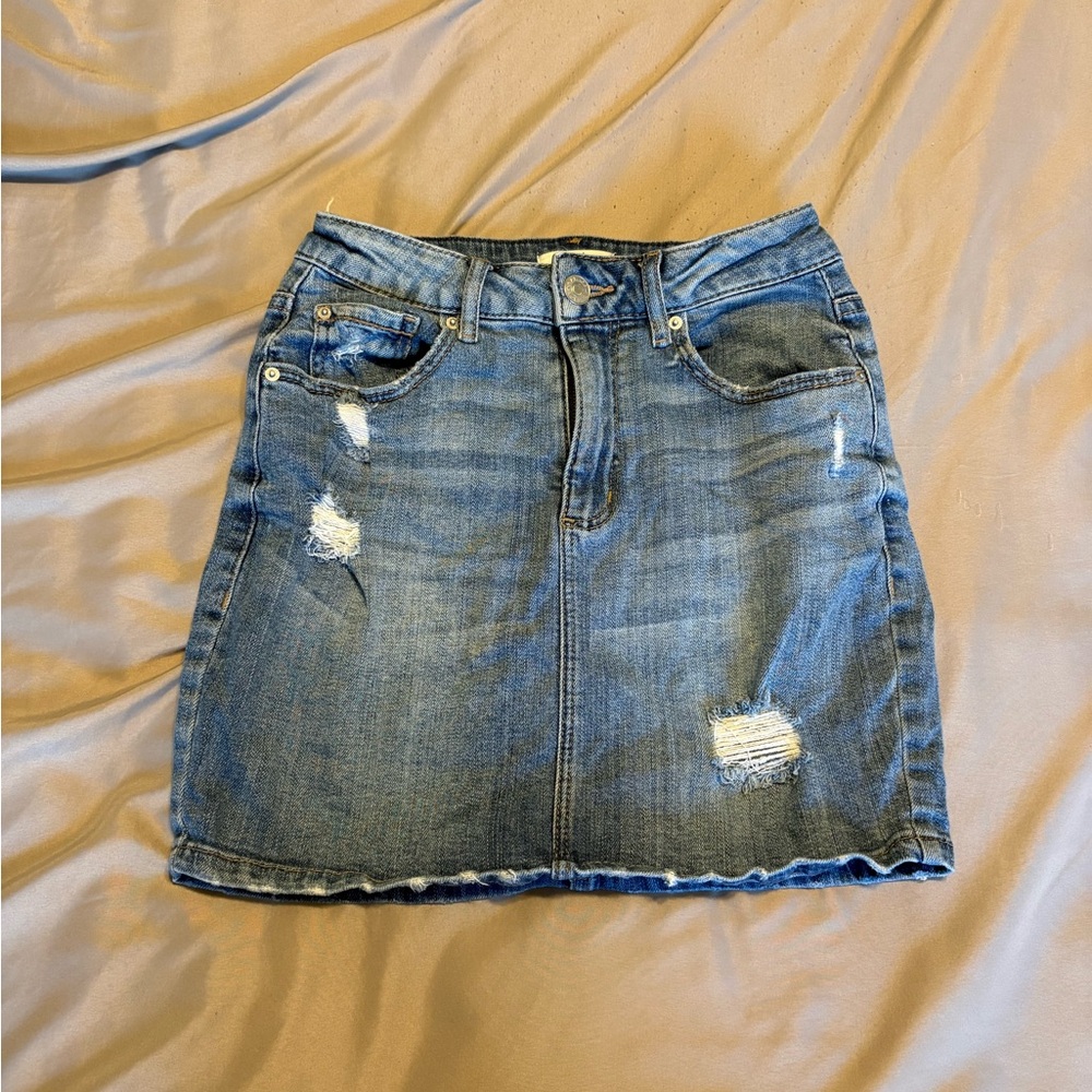 Garage Distressed Denim Mini Skirt